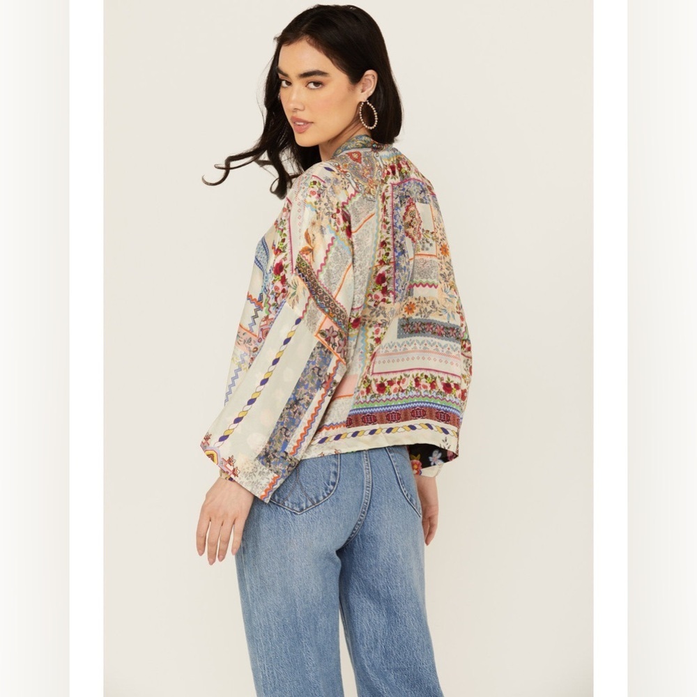 JOHNNY WAS Stano Makenna Reversible Silk Kimono Cardigan Black Floral Patchwork - Picture 11 of 15